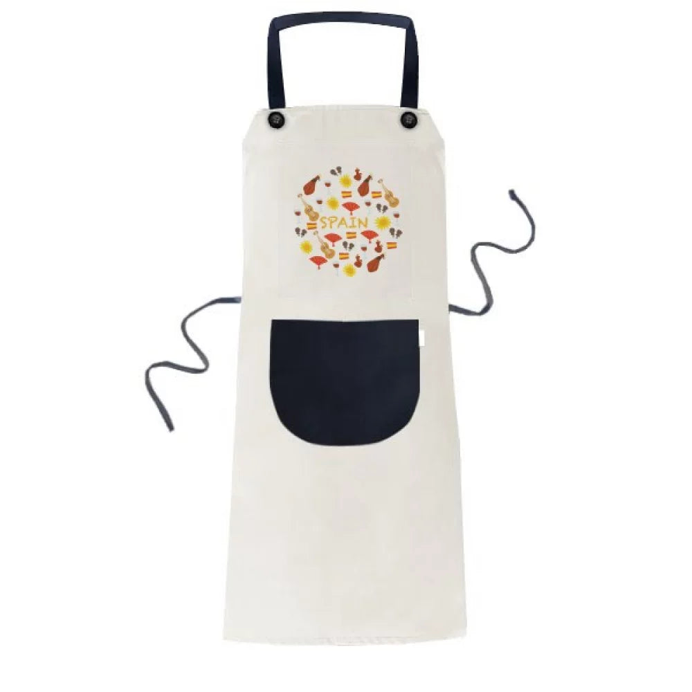 Sizepain Flamenco Music Food Apron Adjustable Bib Cotton Linen BBQ Kitchen Pocket Pinafore