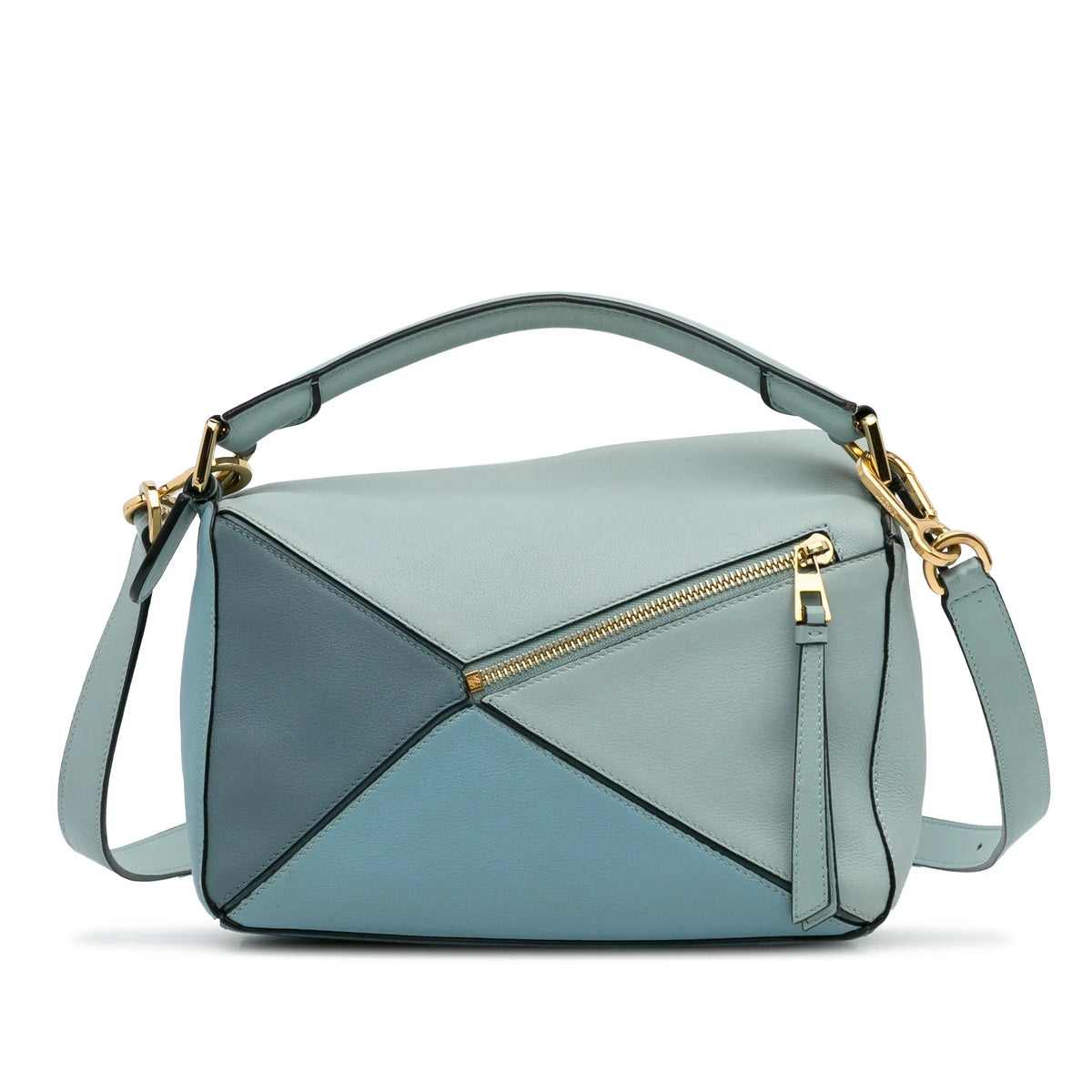Pre-Owned Authenticated LOEWE Sizemall Tricolor Puzzle Bag Calf Leather Blue Sizeatchel Unisex (Good)