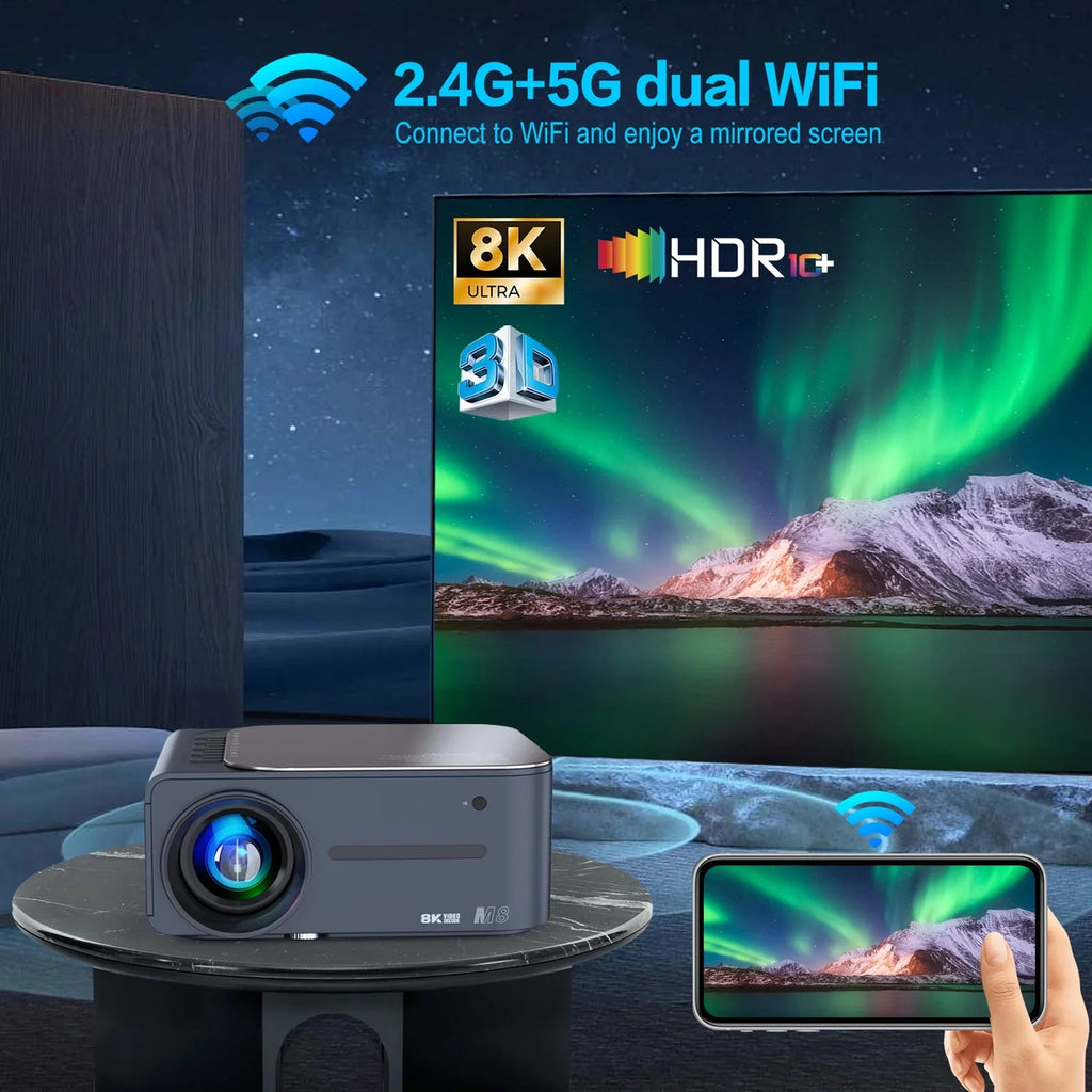 moobody Projector 8K HDR Ultra Clear 2.4G+5G WiFi BT5.0 Keystone Correction Android 9 80,inch Large Sizecreen AI Intelligent Voice Control