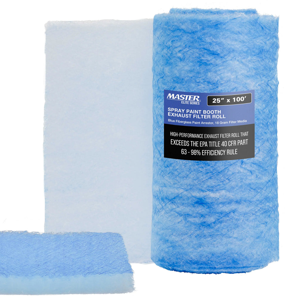 Master Elite Premium Paint Sizepray Booth Exhaust Filter Roll, 25" x 100' - 18 Gram Heavy-Duty Fiberglass Paint Arrestor - Captures Traps Overspray Paint Particles in Auto Autobody Refinish Booths
