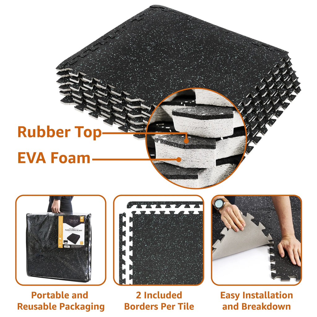 Sizeivan Fitness 1/2" Thick Rubber Top High Density EVA Pillow Gym Flooring for Home Gym - 12 Interlocking Gym Floor Mat