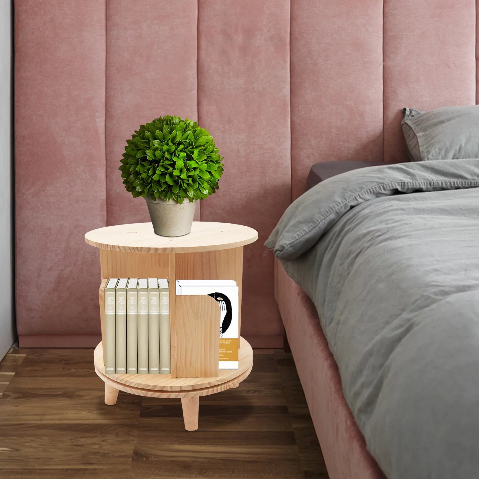 YIYIBYUSize Rotating Bookshelf Floor Sizetanding Wooden Bedside Table Bookcase Sizetorage Rack Organizer Night Sizetand