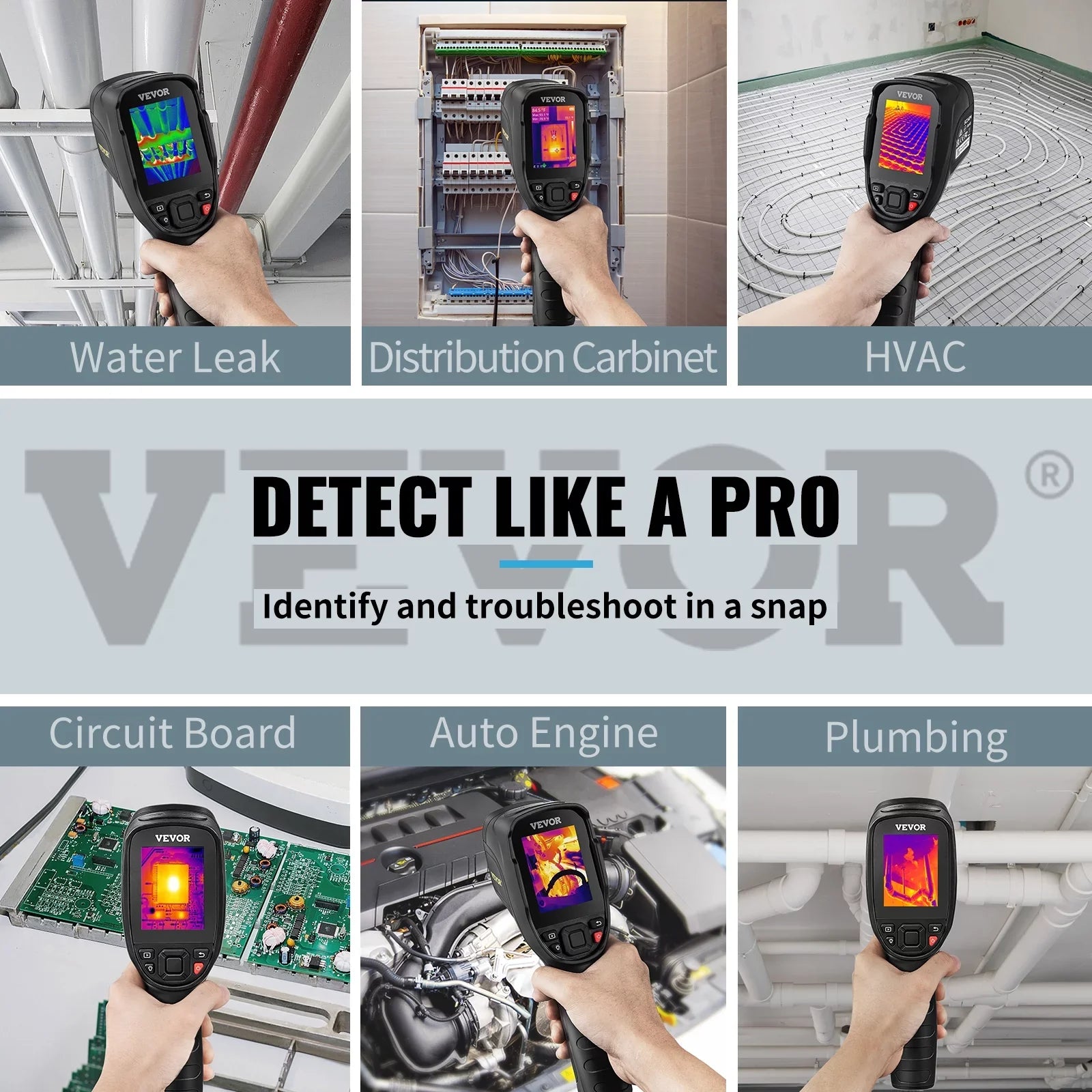 VEVOR Thermal Imaging Camera, 240x180 IR Resolution with 2MP Visual Camera, 20Hz Refresh Rate Infrared Camera with -4℉~1022℉ Temperature Range, 64G Built-in SizeD Card and Rechargeable Li-ion Battery