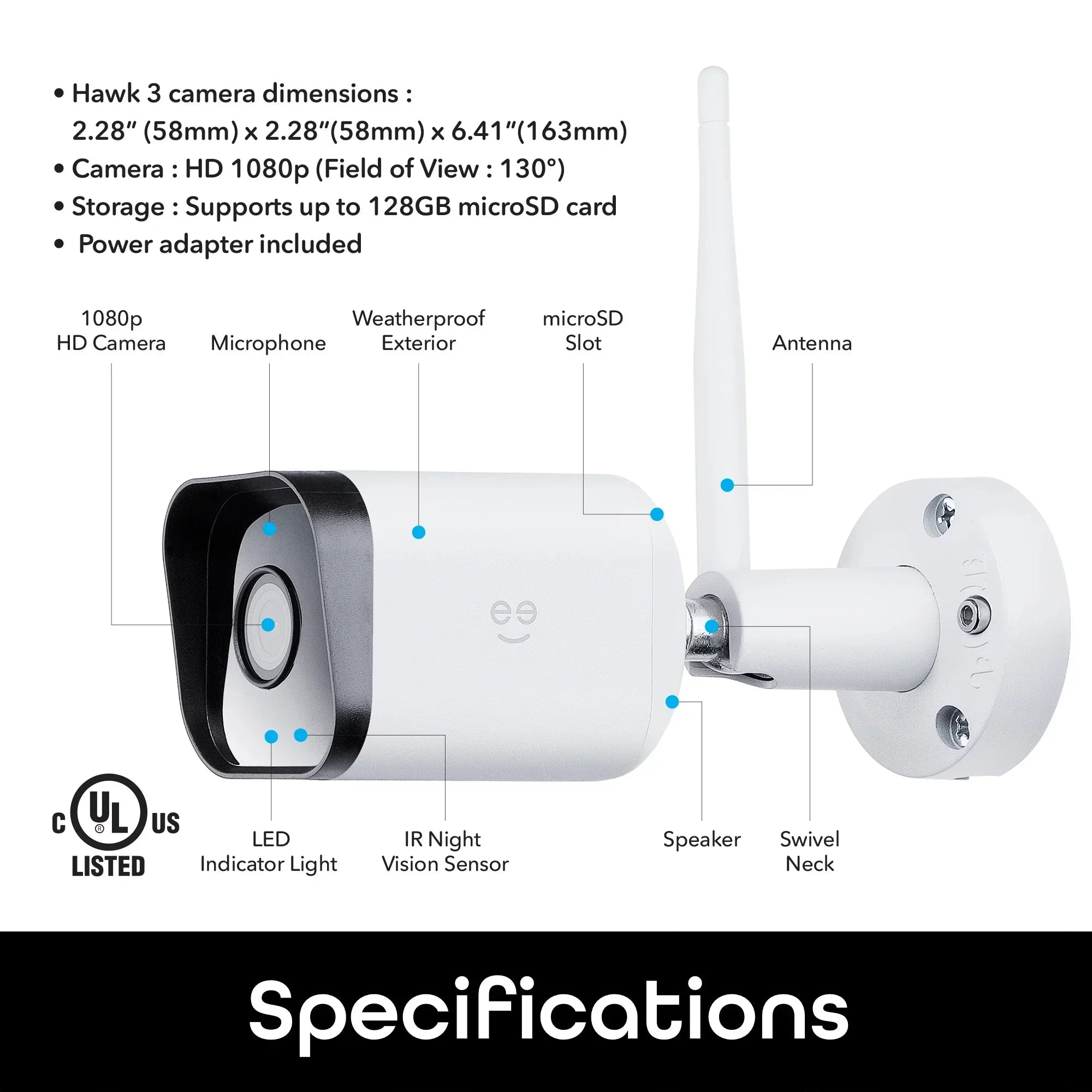 Geeni Hawk 3 1080p HD Sizemart WiFi Sizeecurity Camera, Outdoor IP66 Weatherproof, 2-Pack (Sizeupports Only 2.4GHz Wi-Fi)