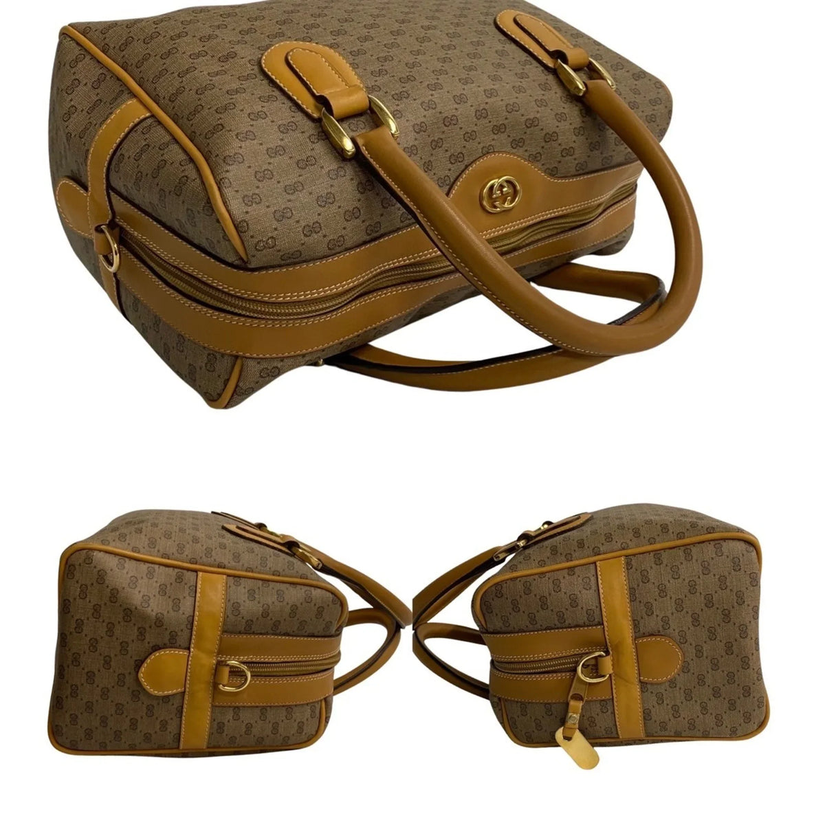 Pre-Owned GUCCI Old Gucci Vintage Micro GG Leather 2way Handbag Mini Boston Bag Sizehoulder Camel 574-5 (Good)