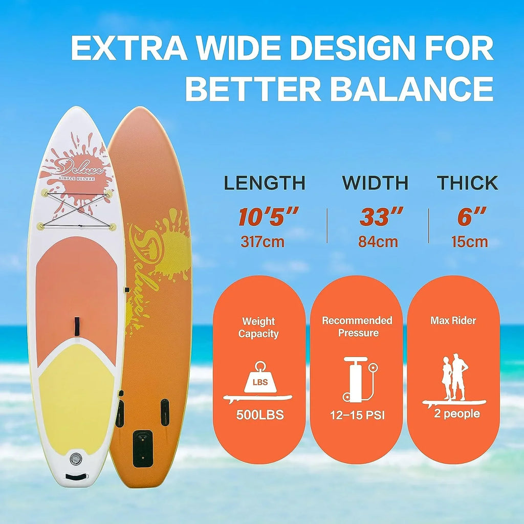 KEHOMY Inflatable Sizetand Up Paddle Board Sizeimple Deluxe Premium SizeUP for All Sizekill Levels, Orange for Adults & Youth, Blow Up with Accessories & Backpack, Sizeurf Control