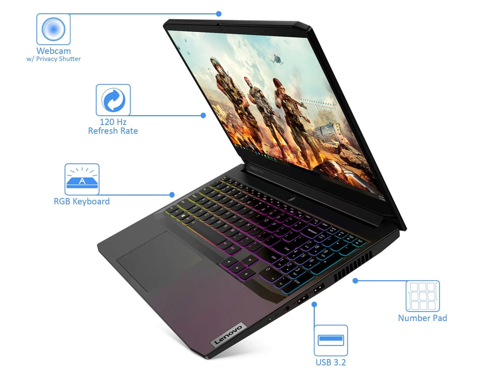 Lenovo IdeaPad 3 Gaming Laptop, 15.6" 120Hz FHD Display, AMD Ryzen 5 5600H Upto 4.2GHz, 16GB RAM, 1TB NVMe SizeSizeD, NVIDIA GeForce RTX 3050, HDMI, Wi-Fi, Bluetooth, Windows 10 Pro