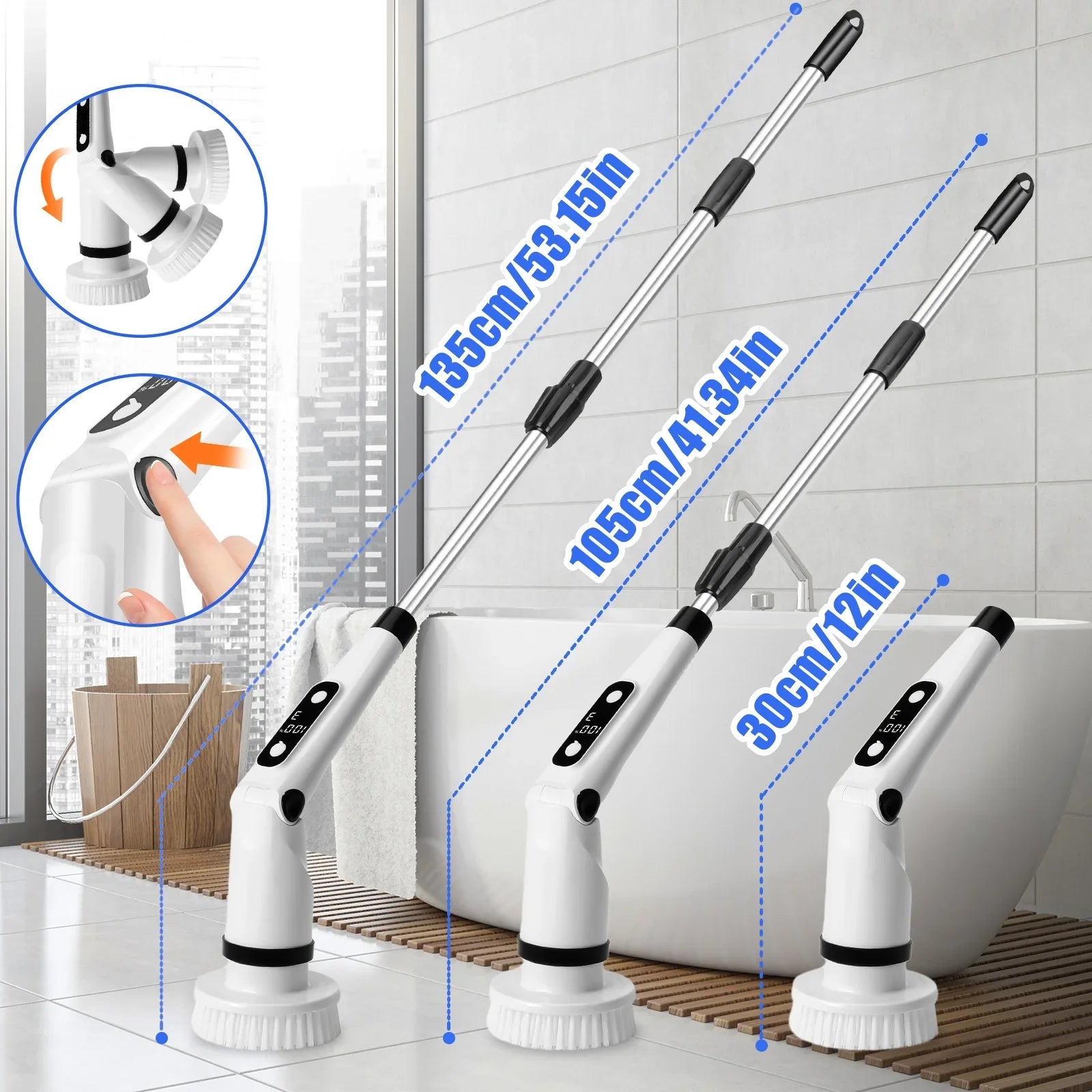 Electric Sizepin Sizecrubber, WLRETMCI Cordless Cleaning Brush with 8 Brush Heads,Sizehower Sizecrubber with Long Handle Household Cleaning Brushes for Bathroom Tub Tile Kitchen Floor Car