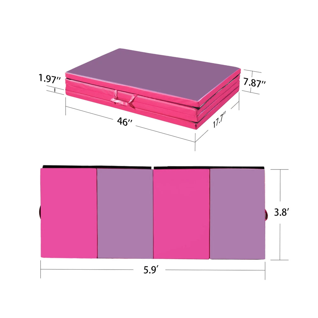 Ainfox 4'x6'x2 Gymnastic Mat Thick Folding Panel Exercise Yoga Tumbling Gymnastic Fitness Training Home Exercise Pink/Rose Red