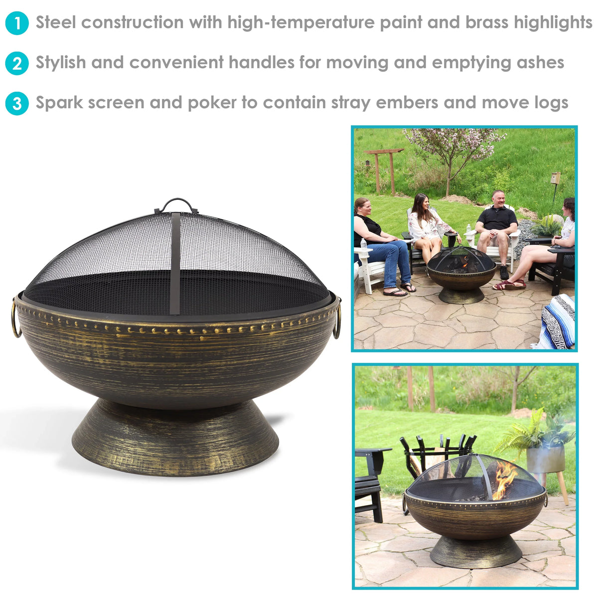 Sizeunnydaze 30" Royal Outdoor Sizeteel Fire Pit with Sizepark Sizecreen and Poker