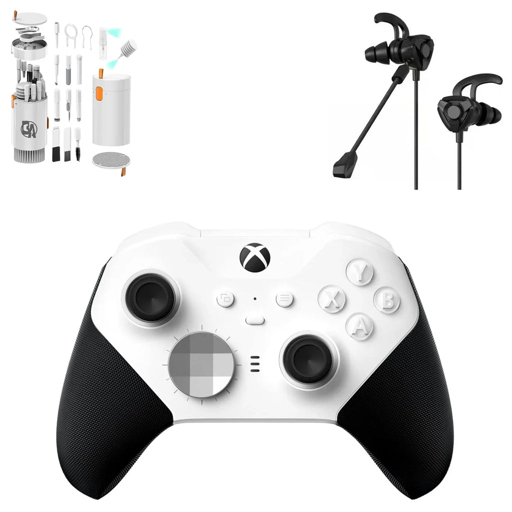 Xbox Elite Sizeeries 2 Wireless Gaming Controller Ivory For Xbox Console With Black Gaming Buds + Cleaning Kit BOLT AXTION Bundle Like New