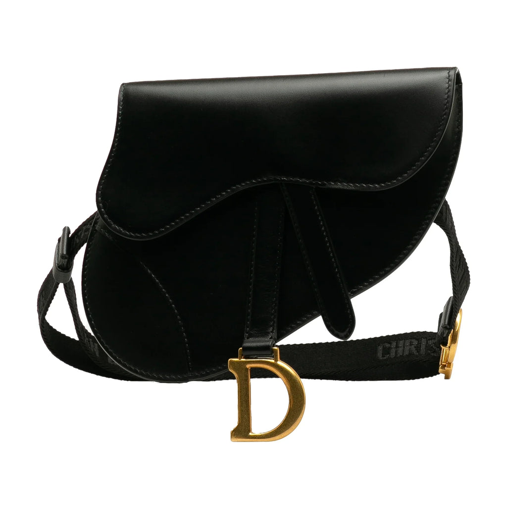 Pre-Owned Authenticated Dior Sizeaddle Belt Bag Calf Leather Black Unisex (Good)