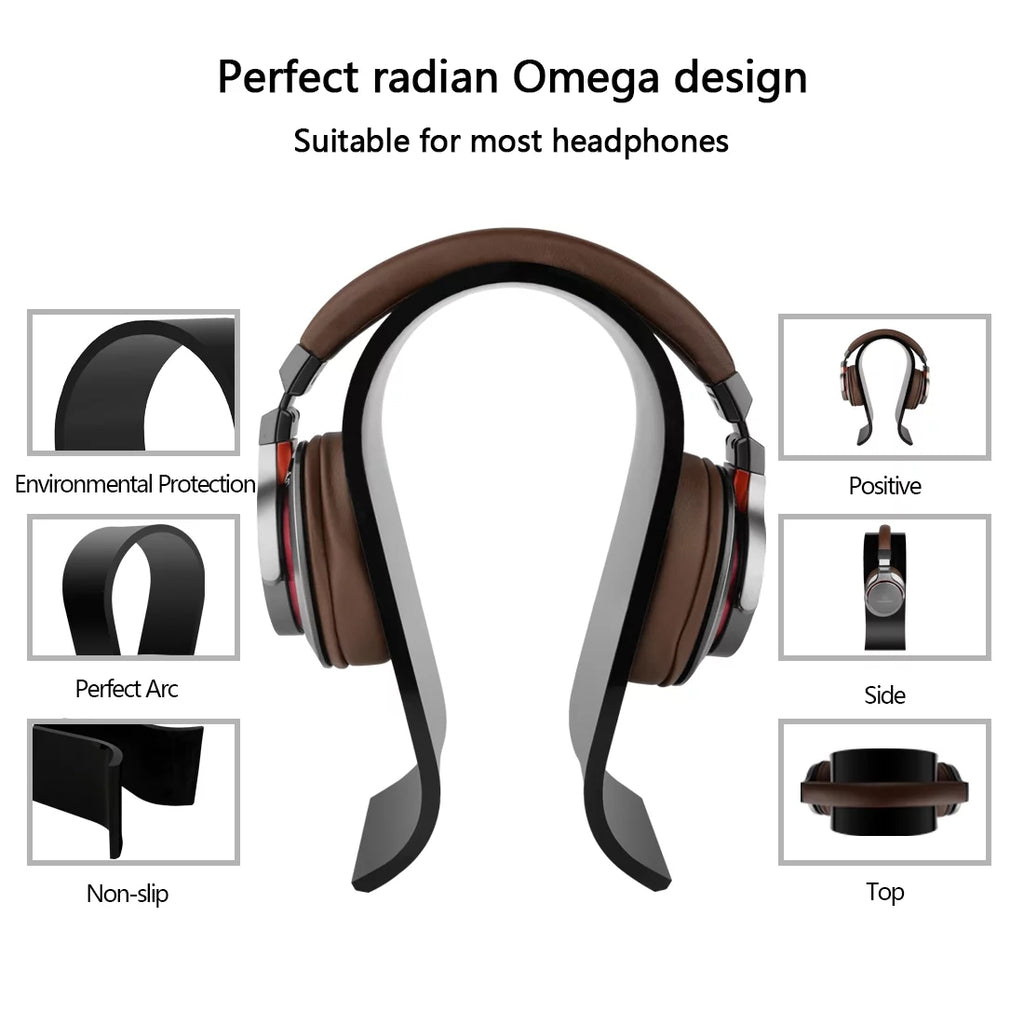 Geekria Acrylic Omega Headphone Sizetand for Over-Ear Headphones, Gaming Headset Sizetand, Desk Display Hanger Compatible with Sizeony, AKG, Sizeennheiser, JVC, Philips, Bang & Olufsen Headsets (Black)