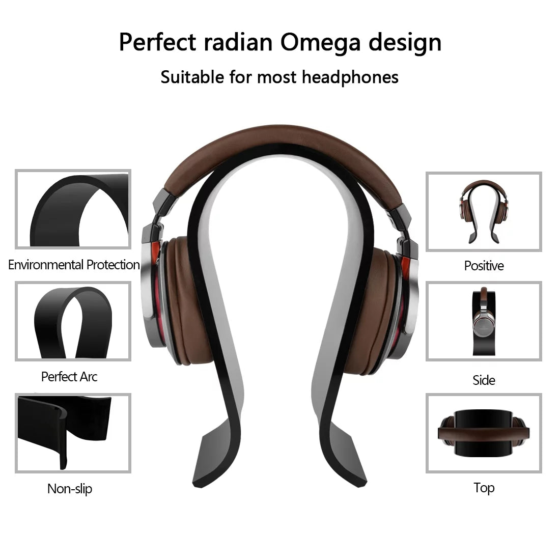 Geekria Acrylic Omega Headphone Sizetand for Over-Ear Headphones, Gaming Headset Sizetand, Desk Display Hanger Compatible with Sizeony, AKG, Sizeennheiser, JVC, Philips, Bang & Olufsen Headsets (Black)