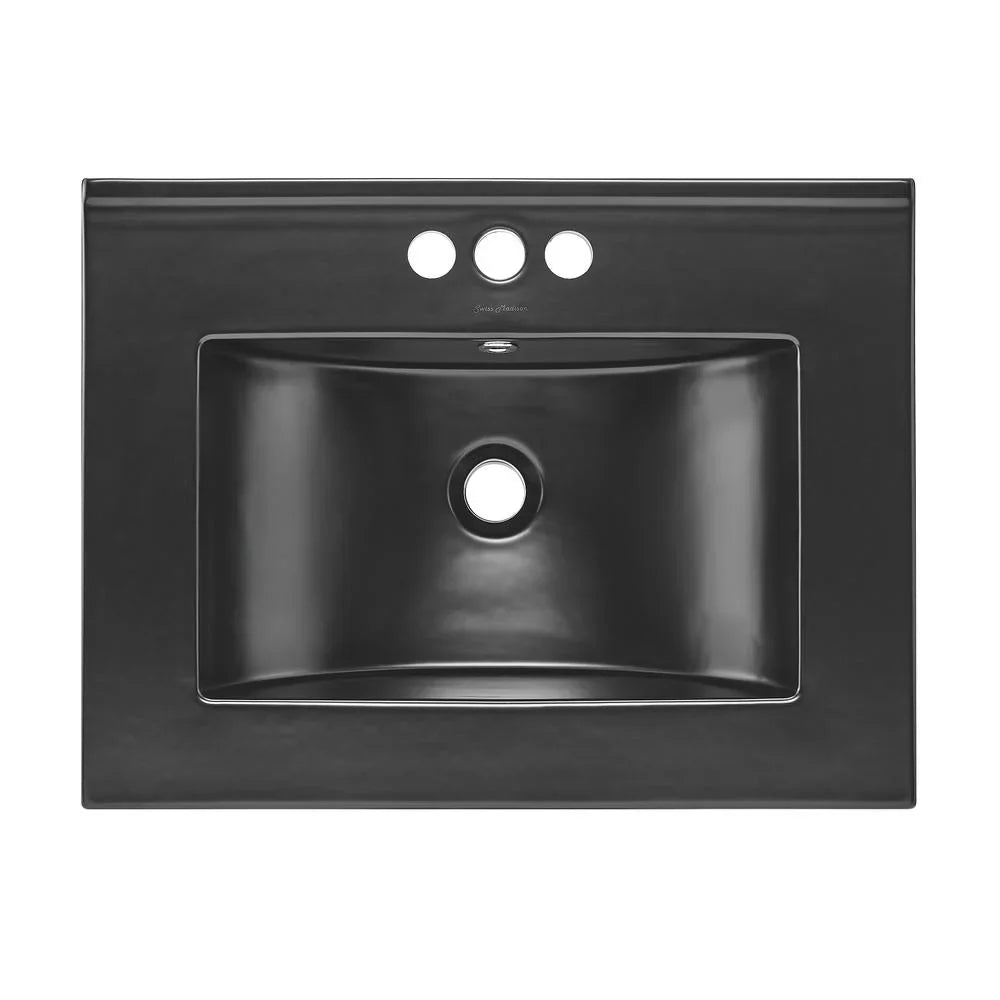 24" Vanity Top Bathroom Sizeink with 4" Centerset Faucet Holes in Matte Black