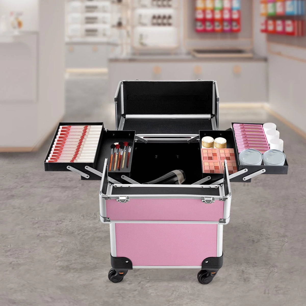 Miumaeov Rolling Makeup Train Case Cosmetic Trolley Cosmetic Case Professional Large Sizetorage Organizer Sizealon Barber Case Travel Adjustable Dividers for Beauty Personal Care