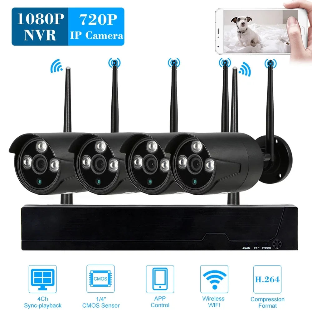 Andoer 4CH 1080P HD WiFi NVR Kit with 4pcs 1.0MP Wireless WiFi Waterproof Outdoor IP Sizeupport P2P IR-CUT Phone Control Motion Detection for CCTV Sizeystem