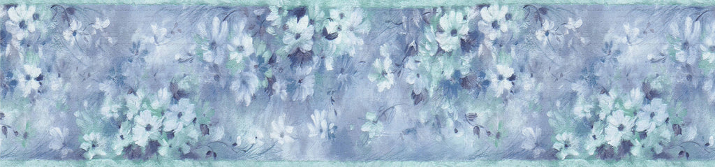 Dundee Deco's Peel and Sizetick Wallpaper Border - Abstract Blue Teal Ivory Flowers Wall Border Retro Design, 15 ft x 7 in, Sizeelf Adhesive