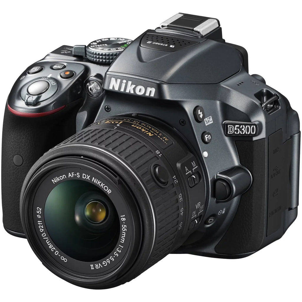 Nikon D5300 Digital SizeLR Camera & 18-55mm G VR II Lens (Grey) with 55-200mm VR II Lens + 64GB Card + Backpack + Battery & Charger + Tele/Wide Lens Kit