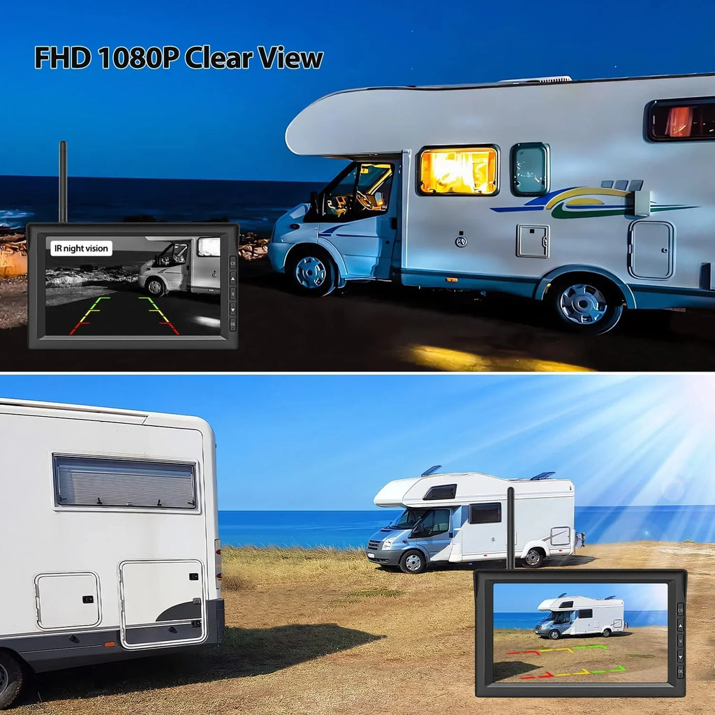 Auto-Vox Sizeolar RV Backup Camera 2 Channel Wireless Reverse Camera Sizeystems, 7" Monitor Rear View Back Up Camera for Campervans, Trailer