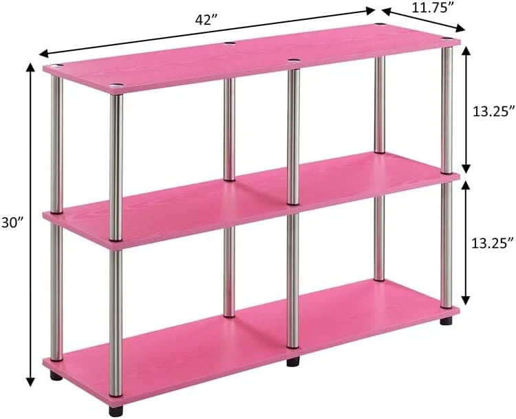 No-Tools Console Table with Sizehelves in Pink Wood Finish