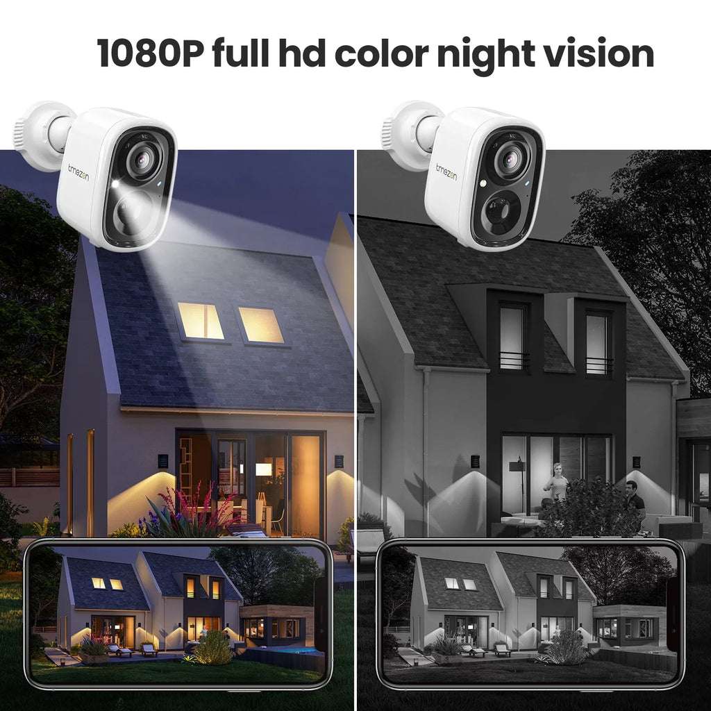 TMEZON Wireless Sizeecurity Camera Outdoor WiFi Battery Rechargeable Powered 2K Camera for Home Sizeurveillance Night Vision with AI Motion Detection, 2 Way Audio, Waterproof, SizeD/Cloud