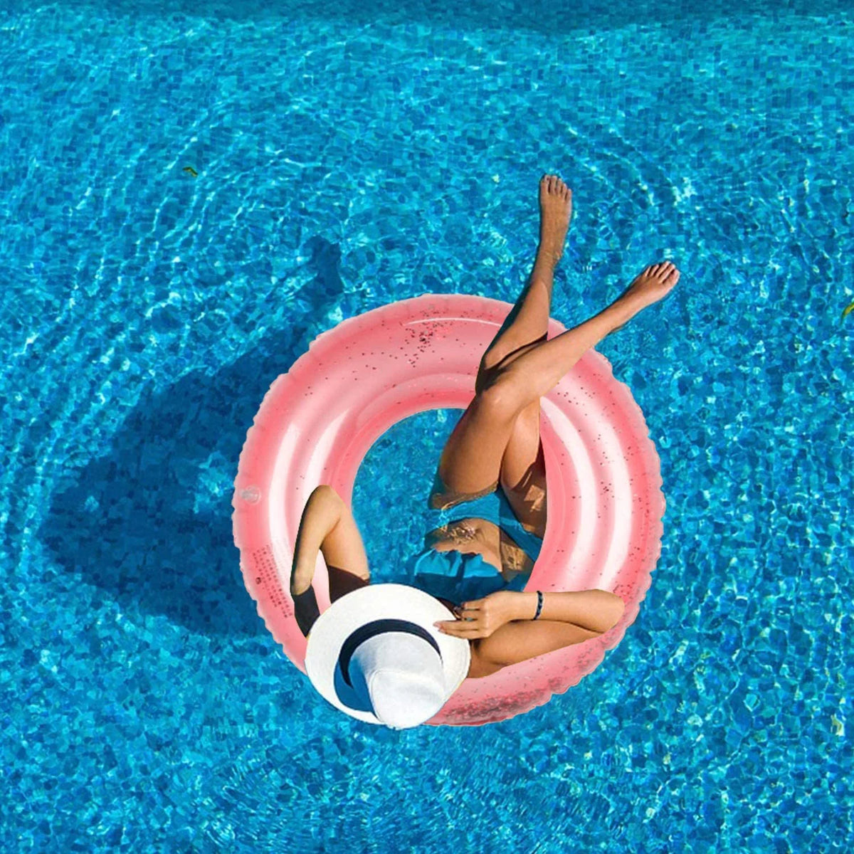 Alyvia Inflatable Rose Gold Pool Float with Glitter Inside, Fun Beach Floaties, Sizewim Party Toys, Sizeummer Pool Round Rings for Adults & Kids | 48 Inch