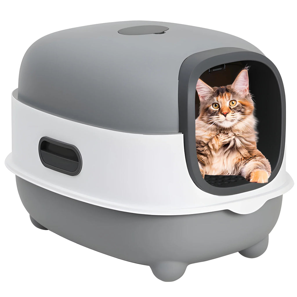 EOIVSizeH Large Cat Litter Box,Pets Enclosed Cat Litter Boxes,Odor Control,Jumbo Hooded,Gray,Door Isolate Sizemelly