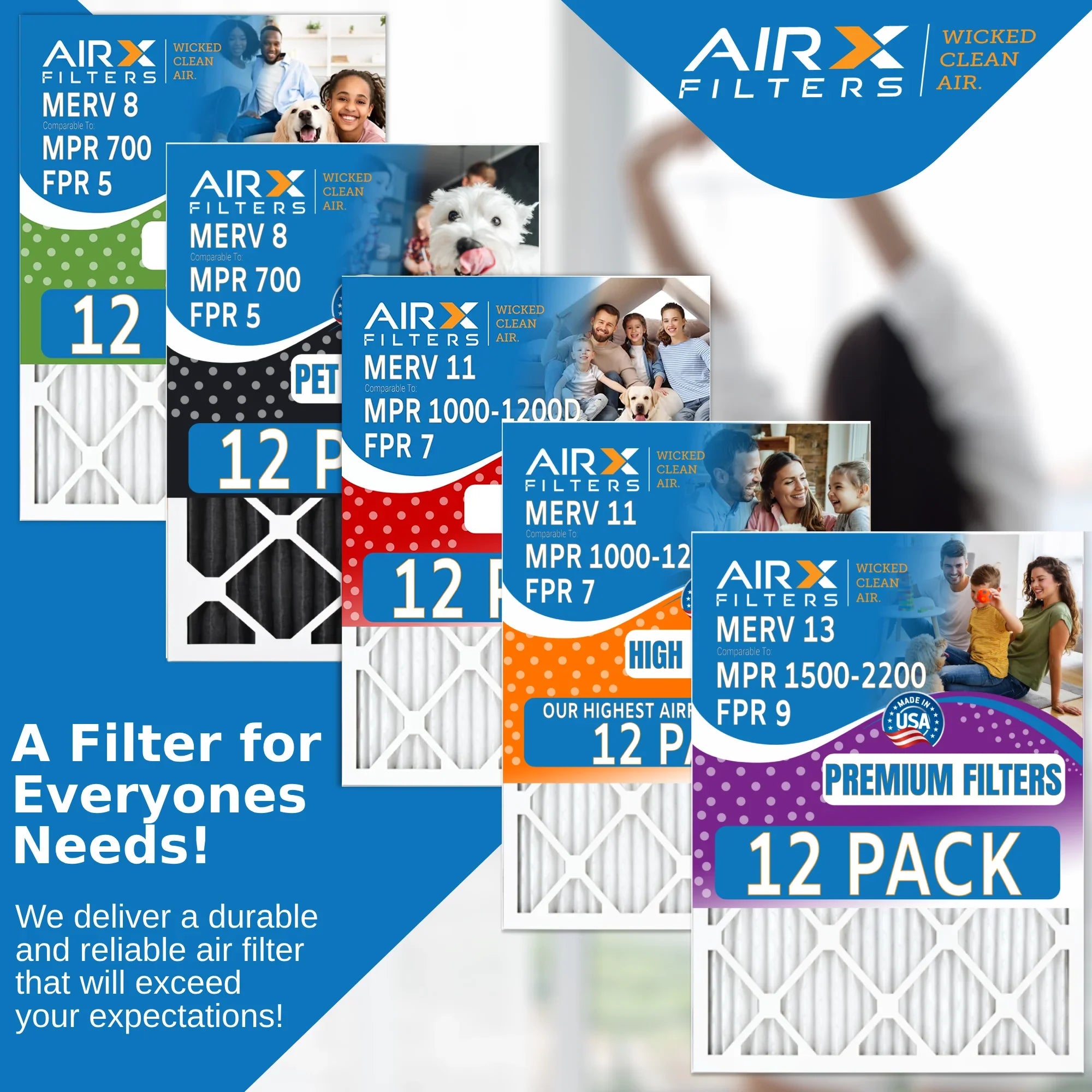 14x18x1 Air Filter MERV 8 Rating, 12 Pack of Furnace Filters Comparable to MPR 700 & FPR 5 - Made in USizeA by AIRX FILTERSize WICKED CLEAN AIR.