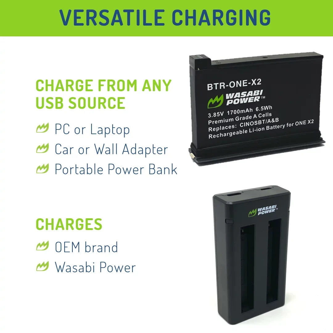 Wasabi Power Battery (2-Pack) and Dual Charger for Insta360 ONE X2 (Not Waterproof)