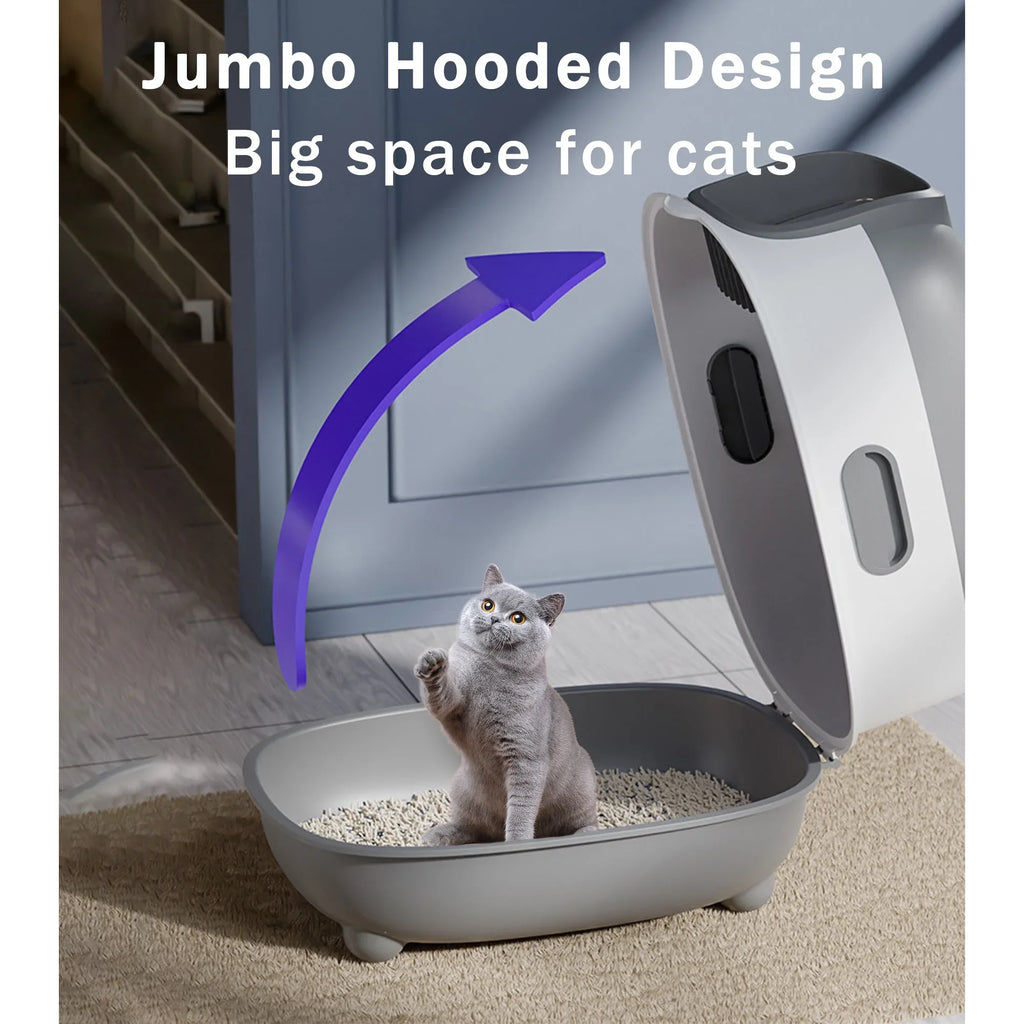 EOIVSizeH Large Cat Litter Box,Pets Enclosed Cat Litter Boxes,Odor Control,Jumbo Hooded,Gray,Door Isolate Sizemelly