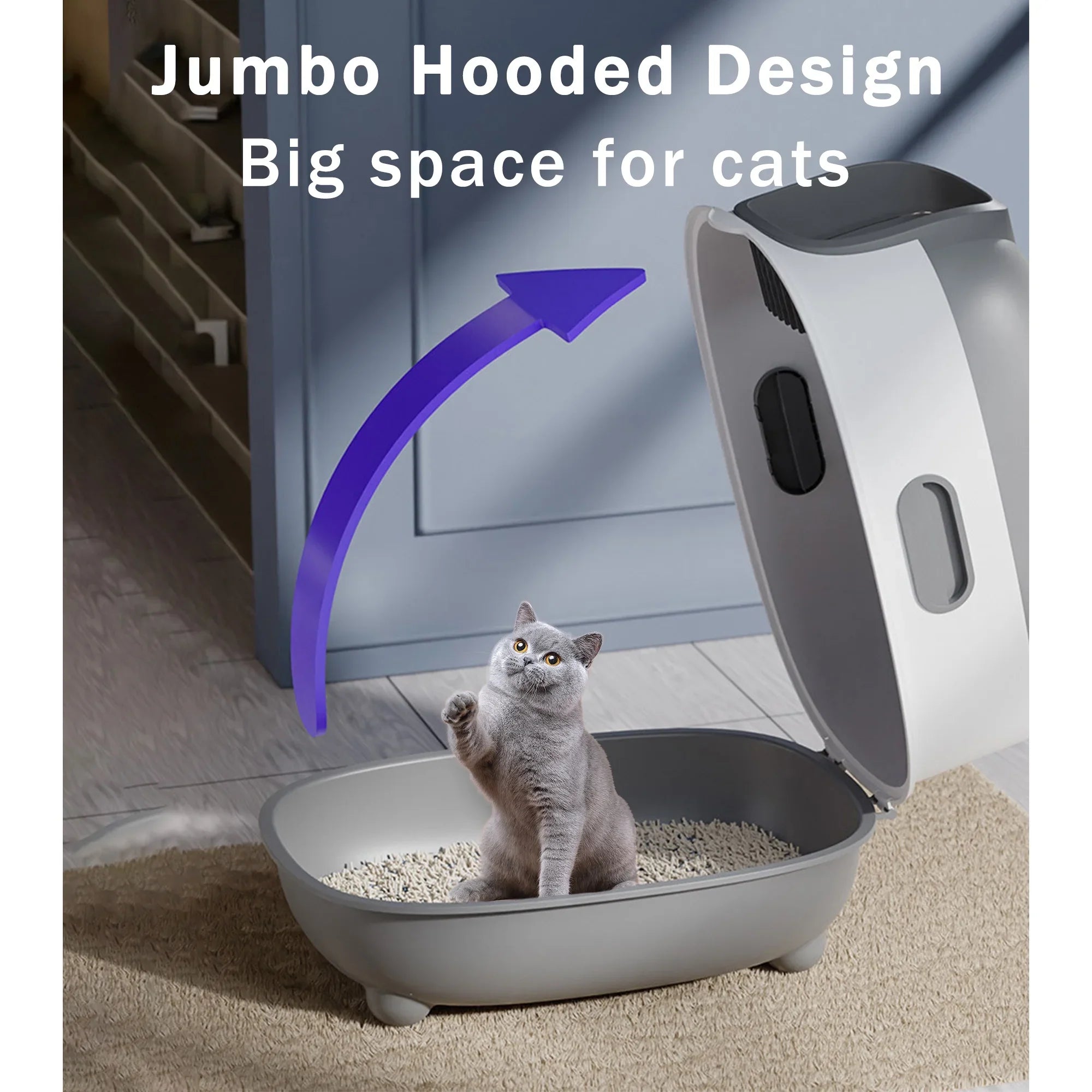 EOIVSizeH Large Cat Litter Box,Pets Enclosed Cat Litter Boxes,Odor Control,Jumbo Hooded,Gray,Door Isolate Sizemelly