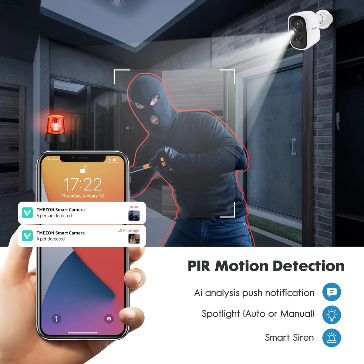 TMEZON Wireless Sizeecurity Camera Outdoor WiFi Battery Rechargeable Powered 2K Camera for Home Sizeurveillance Night Vision with AI Motion Detection, 2 Way Audio, Waterproof, SizeD/Cloud