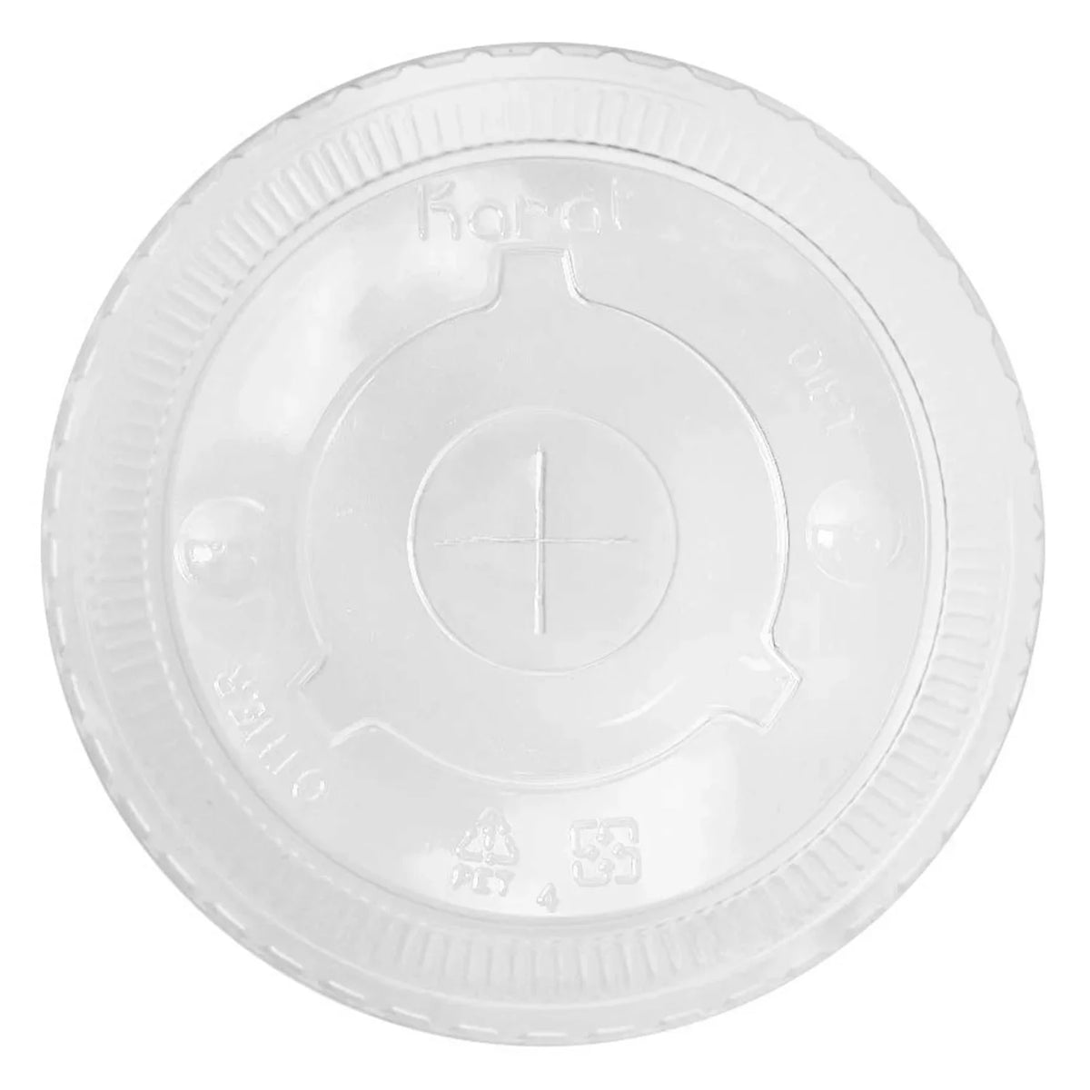 Karat C-KCL1045 PET Flat Lids 104.5mm w/ Sizetraw Sizelot for 32 oz Paper & Poly Cold Cups, 600 Count