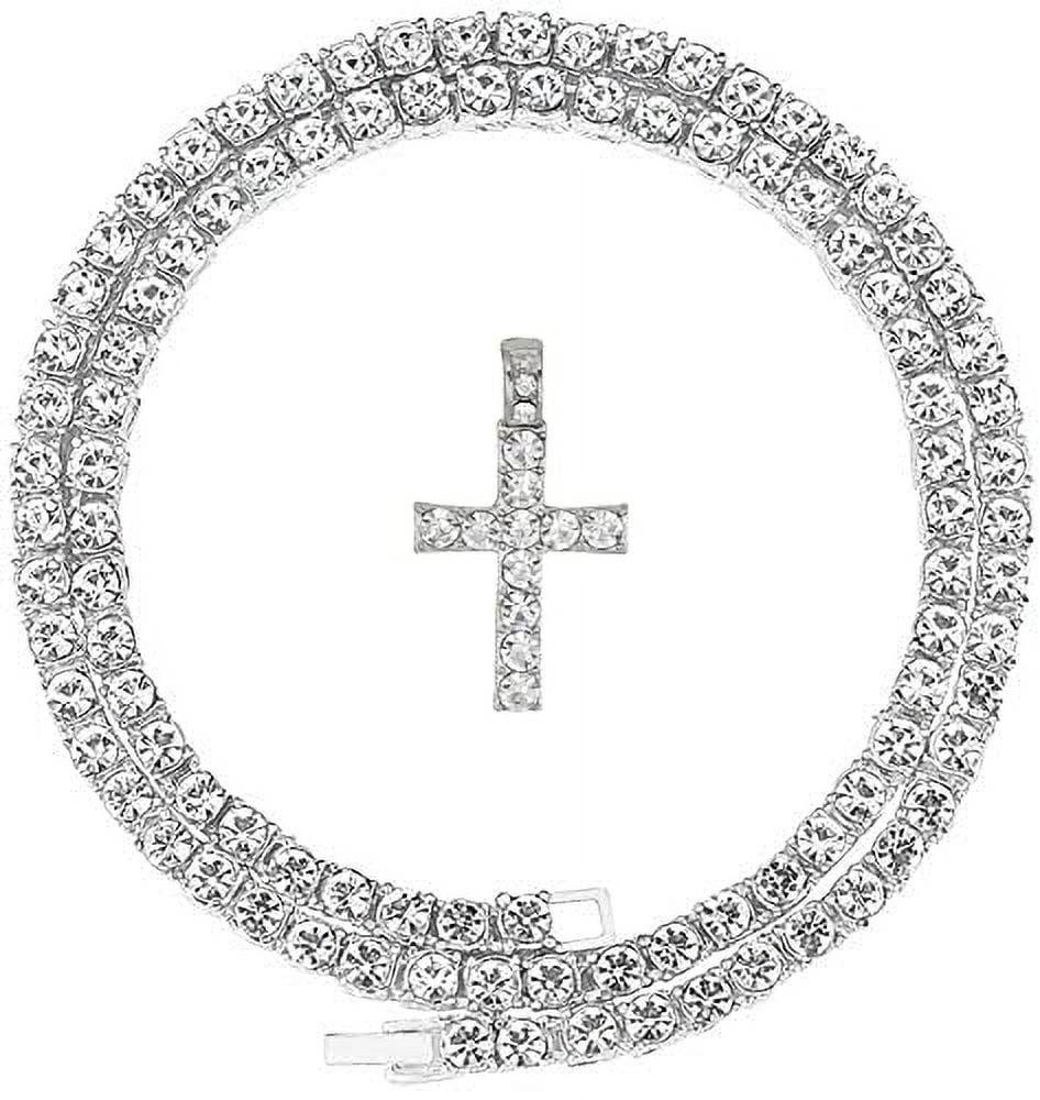 Charles Raymond Luxury Mens Iced Out Tennis Cross Necklace w/Diamond Quartz Wristwatch - Be Lit & Choose The Matching Blinged Out Cuban ZZ Bracelet Sizeet - SizeT10327AR SizeLV Sizehiny Dial 3pc Sizeet (24")