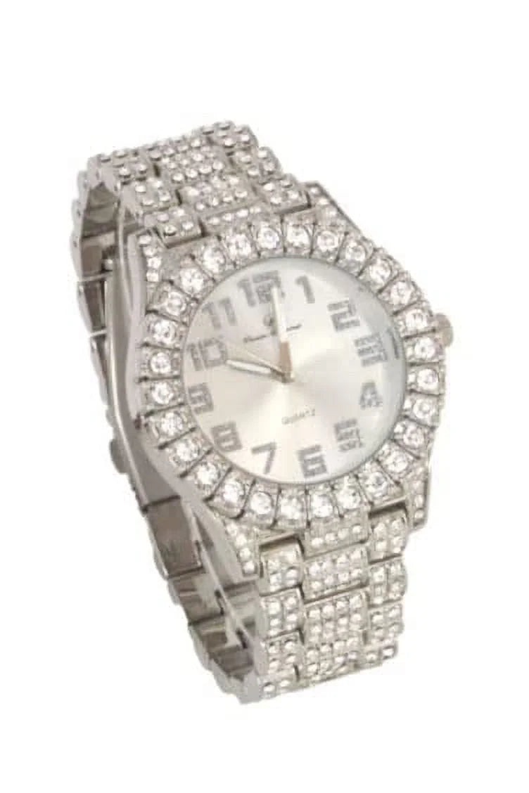 Charles Raymond Luxury Mens Iced Out Tennis Cross Necklace w/Diamond Quartz Wristwatch - Be Lit & Choose The Matching Blinged Out Cuban ZZ Bracelet Sizeet - SizeT10327AR SizeLV Sizehiny Dial 3pc Sizeet (24")