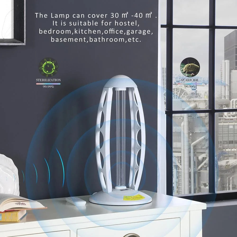 Ore International 16.5" in UV SizeTERILIZED WHITE TABLE LAMP W/ REMOTE CONTROL