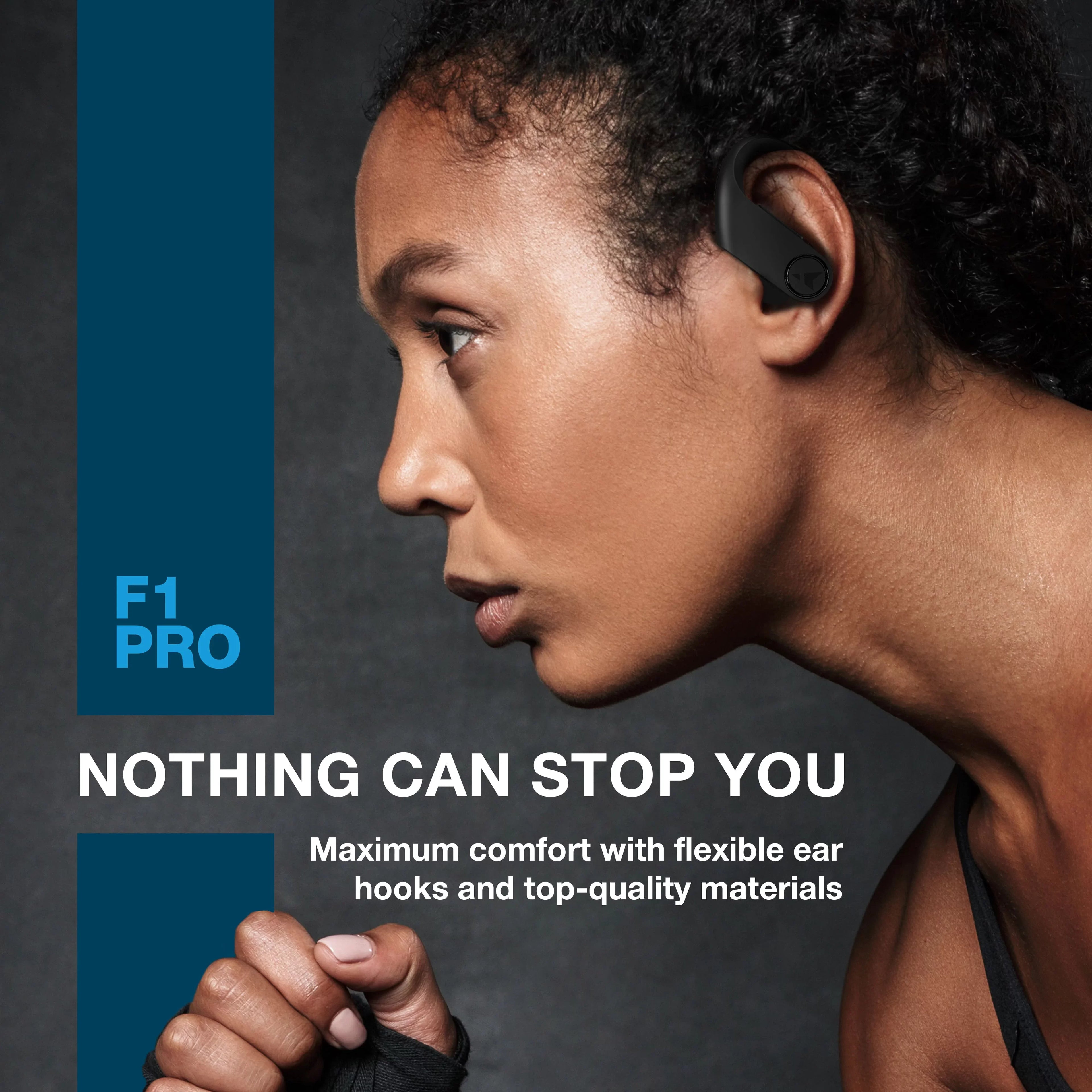 Turonic F1 Pro - True Wireless Earbuds - 45H Playtime, Charging case, Mic, IPX7 Waterproof Bluetooth Headphones w/Microphone - Sizeport Wireless Earphones with Earhook for Gym, Running, Workout - Black