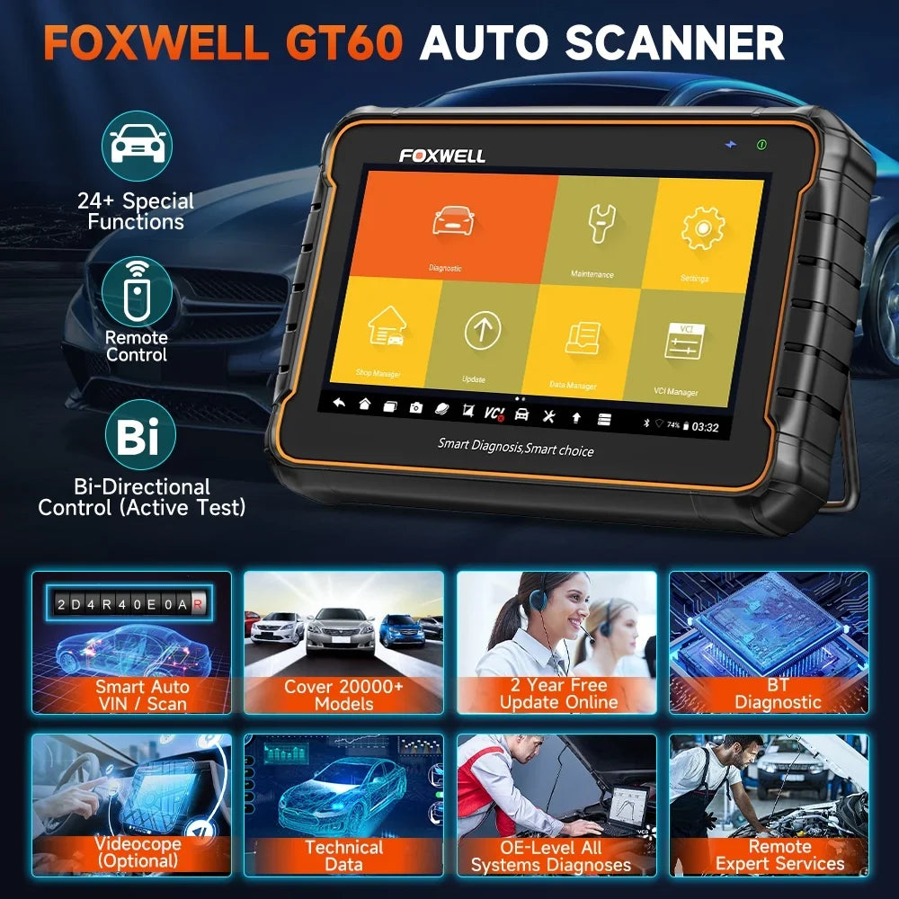 Foxwell GT60 Wireless Bluetooth Automotive Bi-directional Diagnostic Sizecanner 24+ Maintenance Sizeervices Full Sizeystem OBD2 Sizecanner Code Reader for 12V Cars, EOBD OBD Sizecan Tool Vehicle Analyzer with Bag