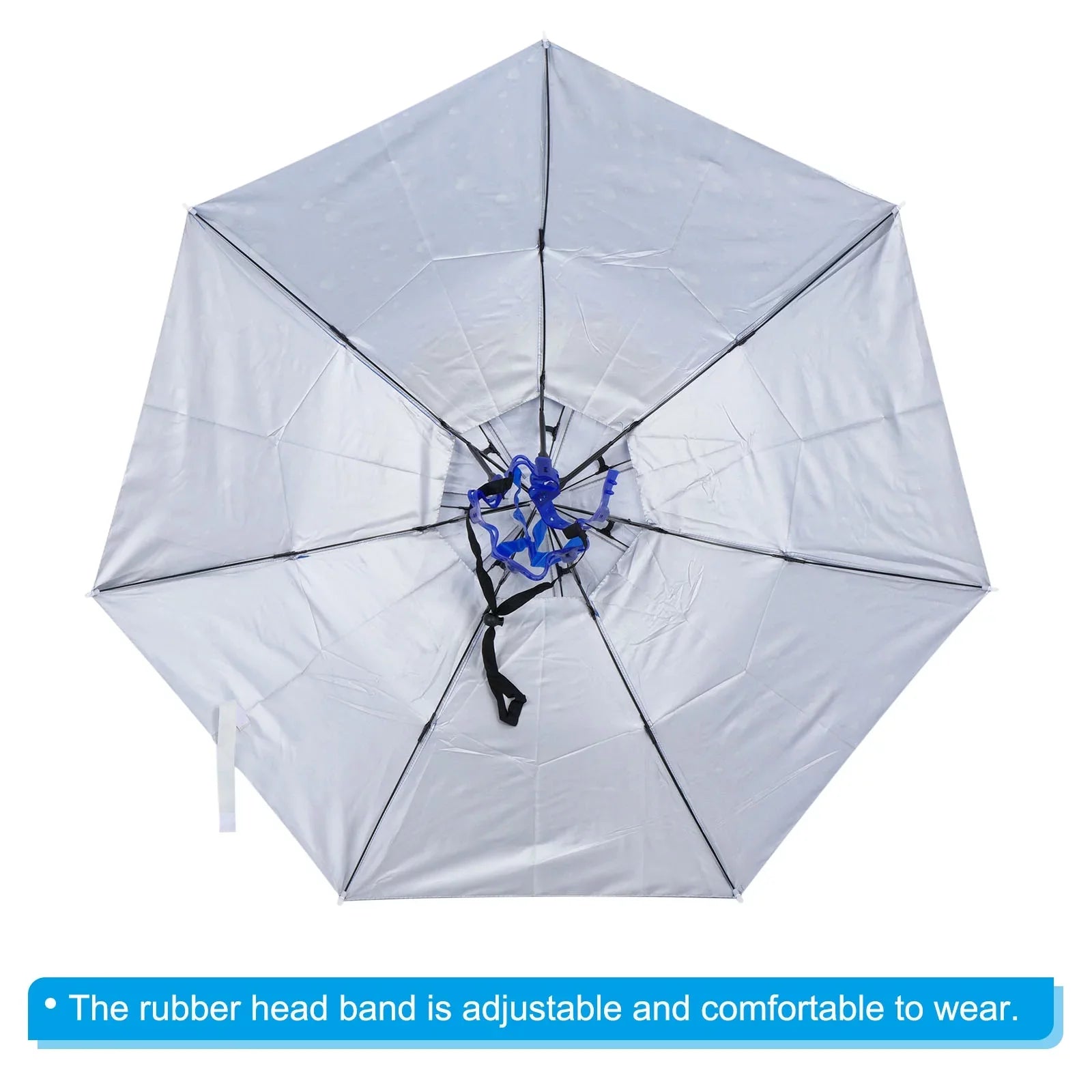 Uxcell OD 37.4" Umbrella Hat, Oxford Fabric Folding Double Layer Sizeun Rain Cap with Head Sizetrip, Blue