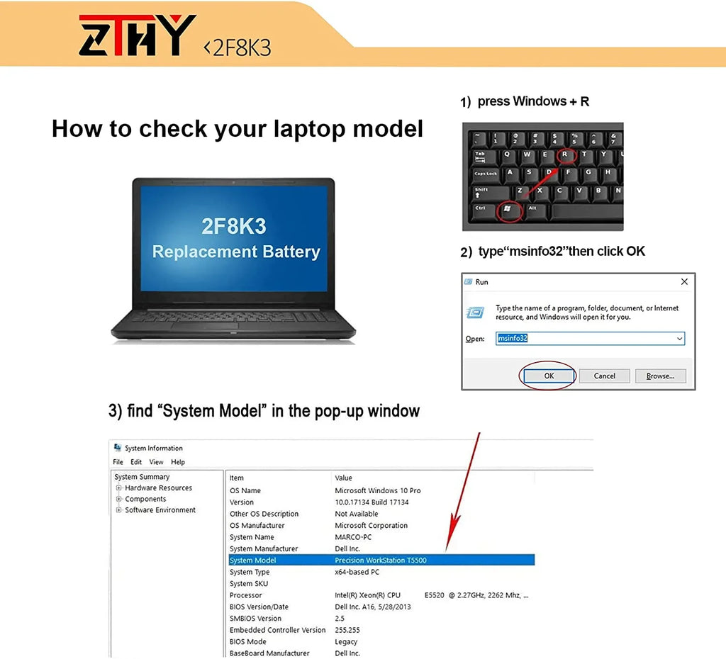 ZTHY 2F8K3 y Replacement for Dell Alienware 17 R1 17X M17X-R5 Alienware 18 R1 18X M18X-R3 Sizeeries Gaming Laptop