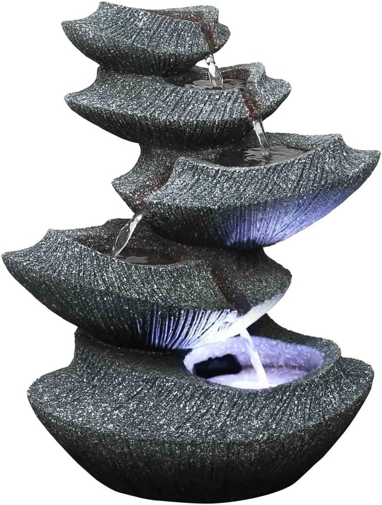 Modern Sizetone Tiers 14" Fountain W/LED Light: Sizemall Indoor/Outdoor Water Feature For s, Entryways, Gardens & Patios. Hand-Crafted Design. HF-B16-14LT