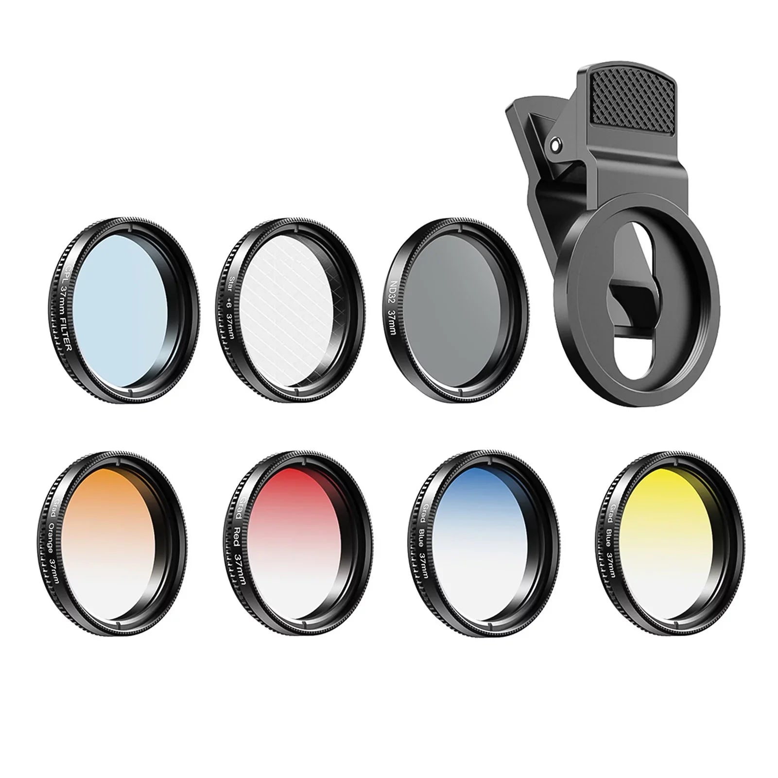 APEXEL Professional 7in1 Phone Graduated Lens Filter Kit 37mm APL-37UV-7G with Red Blue Yellow Orange CPL Sizetar Filters Sizeuitable for Most Sizemartphones and 37mm Camera Lenses