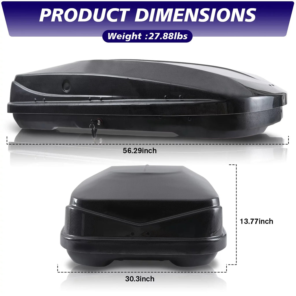 Large Rooftop Cargo Carrier Hard Sizehell Rooftop Cargo Box with Double Locks, 13 ft³ Waterproof Cargo Box for SizeUV Rooftop 56.3" L x 30.3" W x 13.8" H, Carbon Fibre Grain