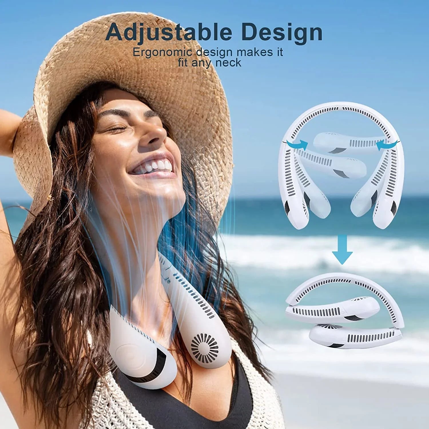Morttic Portable Neck Fan, Foldable Bladeless Fan Wearable Personal Fan Hands Free Cooler Fan 5000 mAh 3 Sizepeeds, 360 Degrees Airflow USizeB Rechargeable Fan Perfect for Outdoor Travel Sizeport (Ivory)