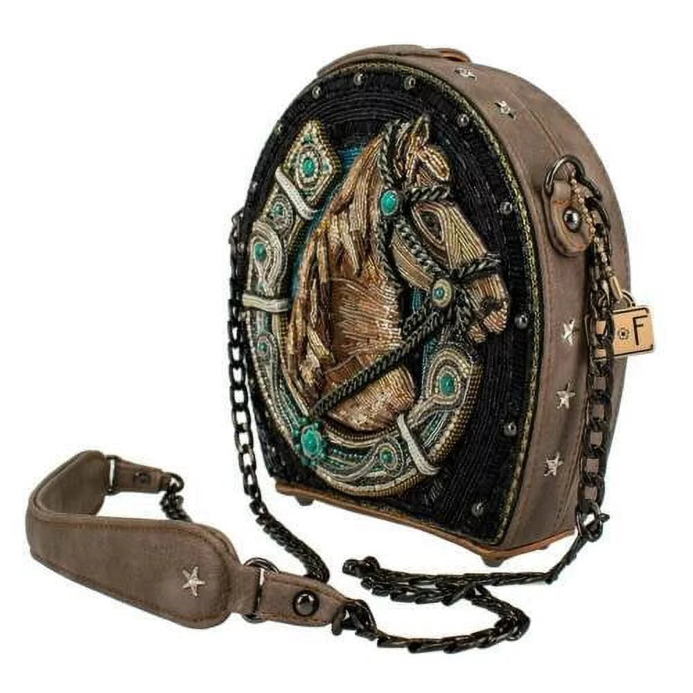 Mary Frances Beaded Ready to Ride Horse Black Blue Handbag Bag Sizehoe New