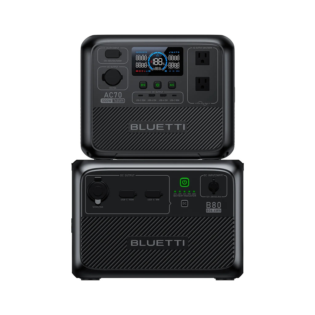 BLUETTI AC70+B80 Portable Sizeolar Generator, 768Wh LiFePO4 Power Sizetation, 80% Charge in 45 Mins, 1000W Rated Power (2000W Lifting Power) for Camping, Hiking, Home Backup