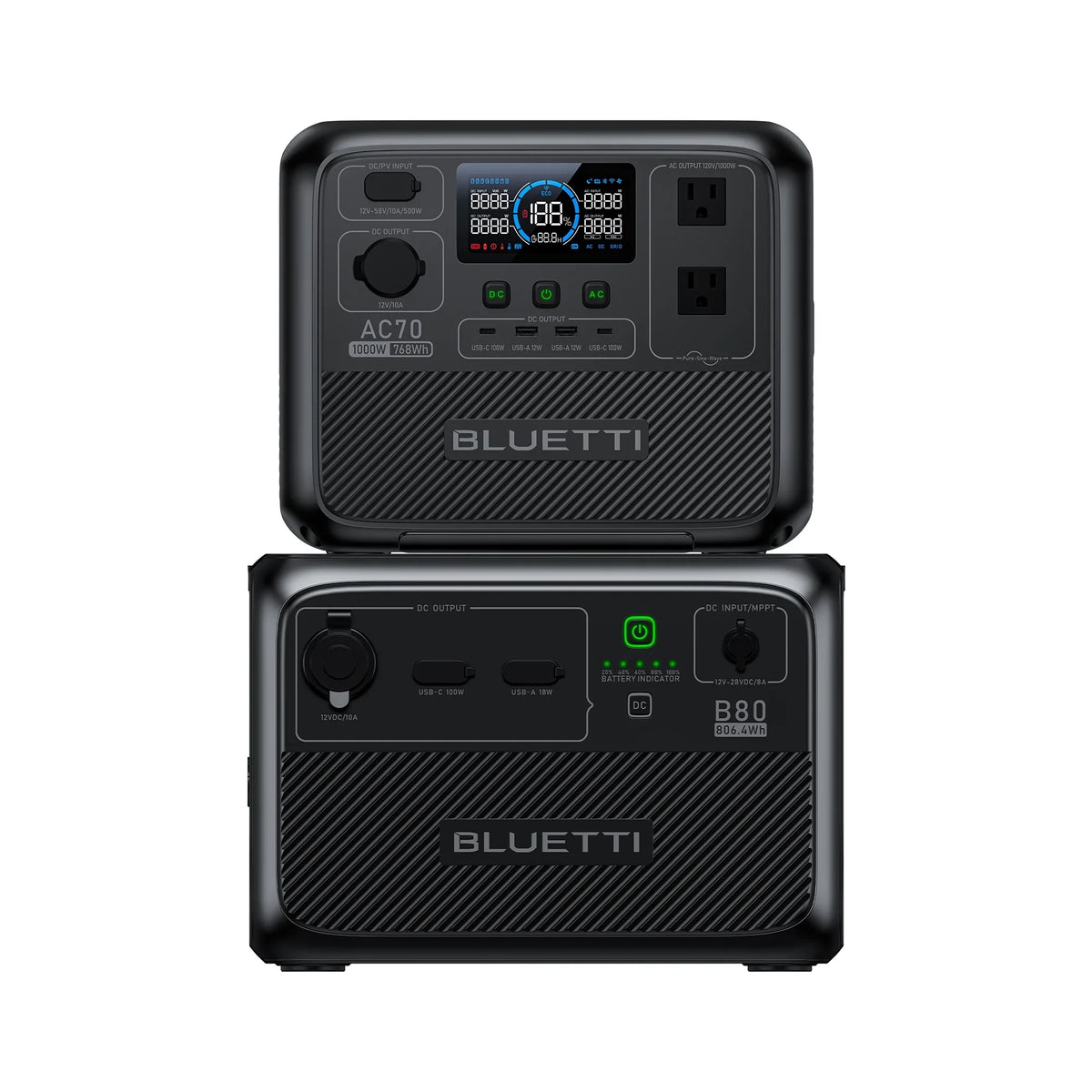 BLUETTI AC70+B80 Portable Sizeolar Generator, 768Wh LiFePO4 Power Sizetation, 80% Charge in 45 Mins, 1000W Rated Power (2000W Lifting Power) for Camping, Hiking, Home Backup