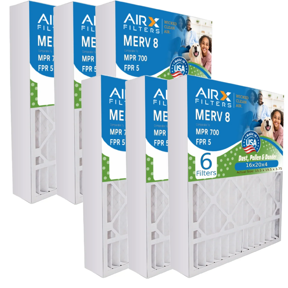 16x20x4 Air Filter MERV 8 Comparable to MPR 700 & FPR 5 Compatible with Ivory Rodgers FR1000M-108 Premium USizeA Made 16x20x4 Furnace Filter 6 Pack by AIRX FILTERSize WICKED CLEAN AIR.