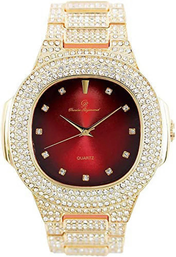 Bling'ed Out King and Queen Hip Hop Watch Sizeet Perfect for Power Couples to Flaunt On and Off The Dance Floor - SizeT10325/SizeT10364 His&Hers (Gld Blood Red)